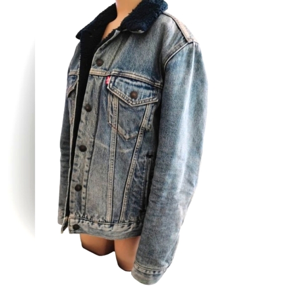 Levi's | Sherpa Denim Jacket | Navy Blue | Size Small - Picture 5 of 9